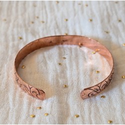 Bracelet fleuri en cuivre pur gravé