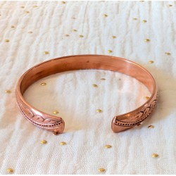 Bracelet feuilles en cuivre pur gravé