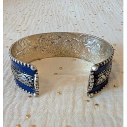 Bracelet manchette tibétain Kalachakra — Turquoise et lapis-lazuli
