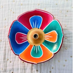 Porte-encens fleur de lotus tibétaine peint à la main