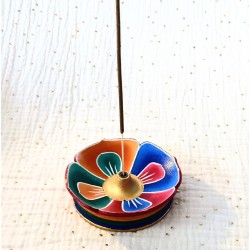 Porte-encens fleur de lotus tibétaine peint à la main