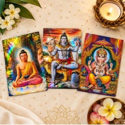 Lot de 3 cartes lenticulaires 3D divinités & sagesse (format carte postale) — Bouddha, Ganesh & Shiva