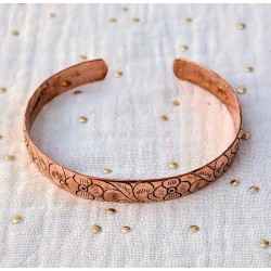 Bracelet fleuri en cuivre pur gravé