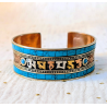 Bracelet jonc tibétain mantra Om Mani Padme Hum en cuivre & mosaïque turquoise