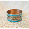 Bracelet jonc tibétain mantra Om Mani Padme Hum en cuivre & mosaïque turquoise
