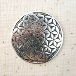 Porte-encens disque Fleur de Vie en métal sculpté patiné