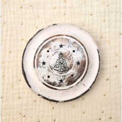 Porte-encens rond en bois blanchi Bouddha en méditation