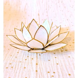 Photophore Fleur de Lotus en coquille de Capiz blanche