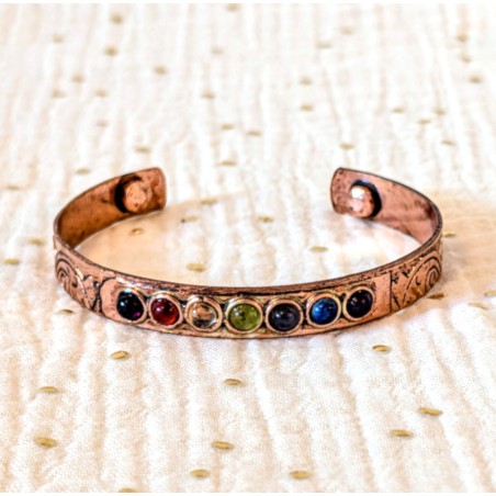 Bracelet jonc magnétique en cuivre aux 7 Chakras