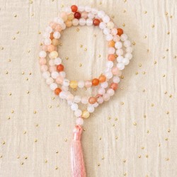Mala en quartz rose & cornaline