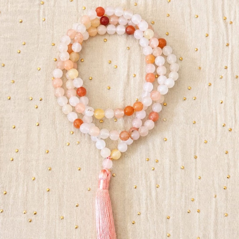 Mala en quartz rose & cornaline