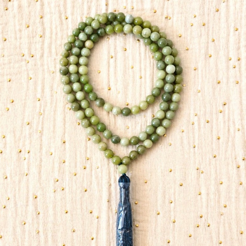 Mala en jade vert olive & aventurine