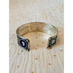 Bracelet Om Mani color circle - Manchette tibétaine argentée
