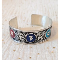Bracelet Om Mani color circle - Manchette tibétaine argentée