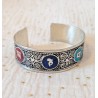 Bracelet Om Mani color circle - Manchette tibétaine argentée